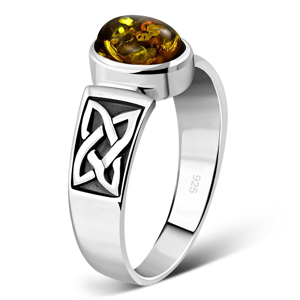 Creidne - Celtic Baltic Amber Sterling Silver Ring - 8 SIZES -