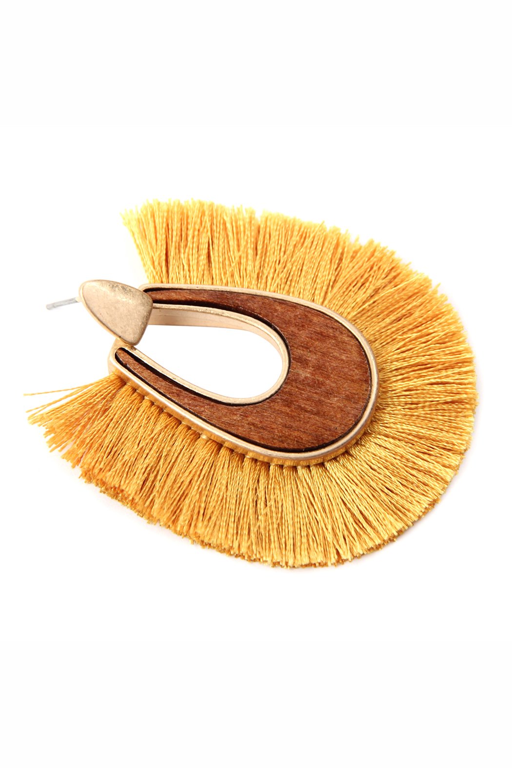 Wood With Thread Tassel Post Earrings - 11 COLORS -