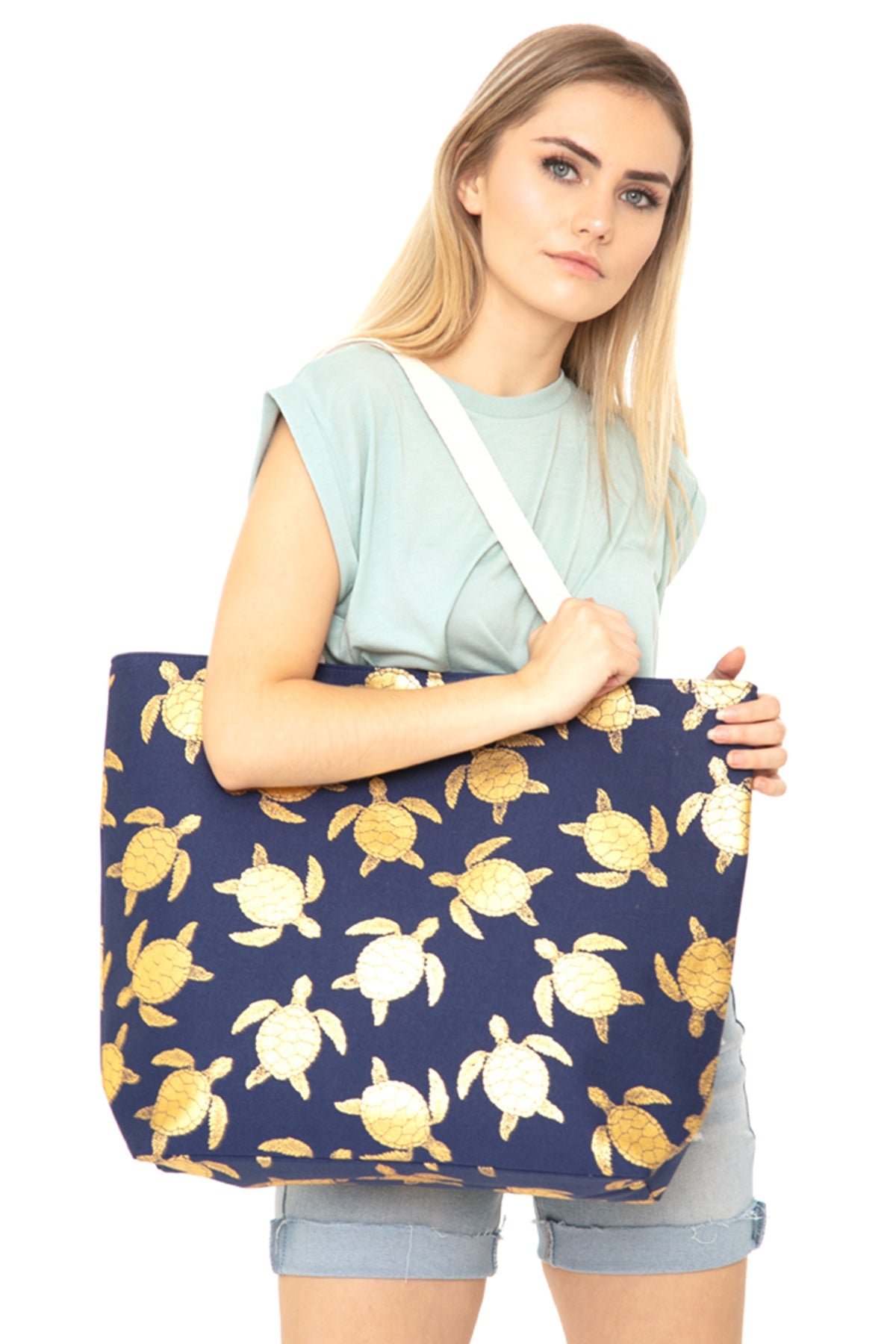 Riah Fashion - Gold Foil Turtle Tote Bag - 8 COLORS -