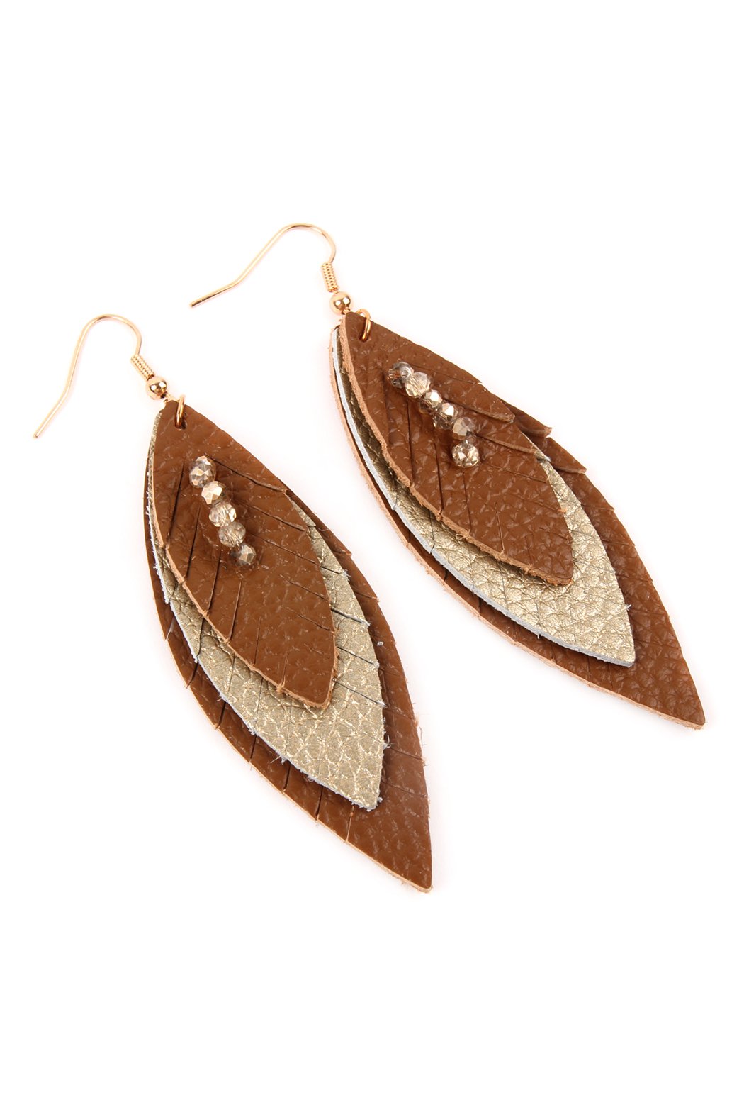 Three Layer Fringe Leather Marquise Earrings - 14 COLORS -