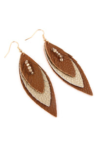 Thumbnail for Three Layer Fringe Leather Marquise Earrings - 14 COLORS -