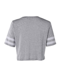 Thumbnail for Women's Short Sleeve Crewneck Baseball Varsity Stripe Crop Top Tee - 1 COLOR -