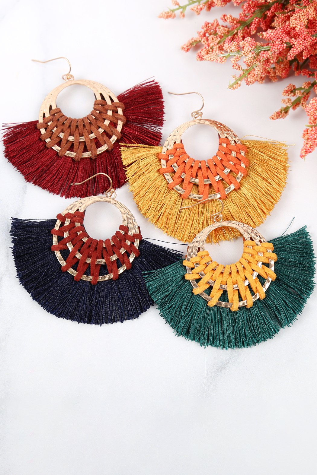 Riah Fashion - Classic Fan Tassel Earrings - 7 COLORS -