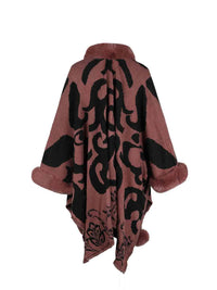 Thumbnail for Faux Fur Trim Poncho - T - 5 COLORS -