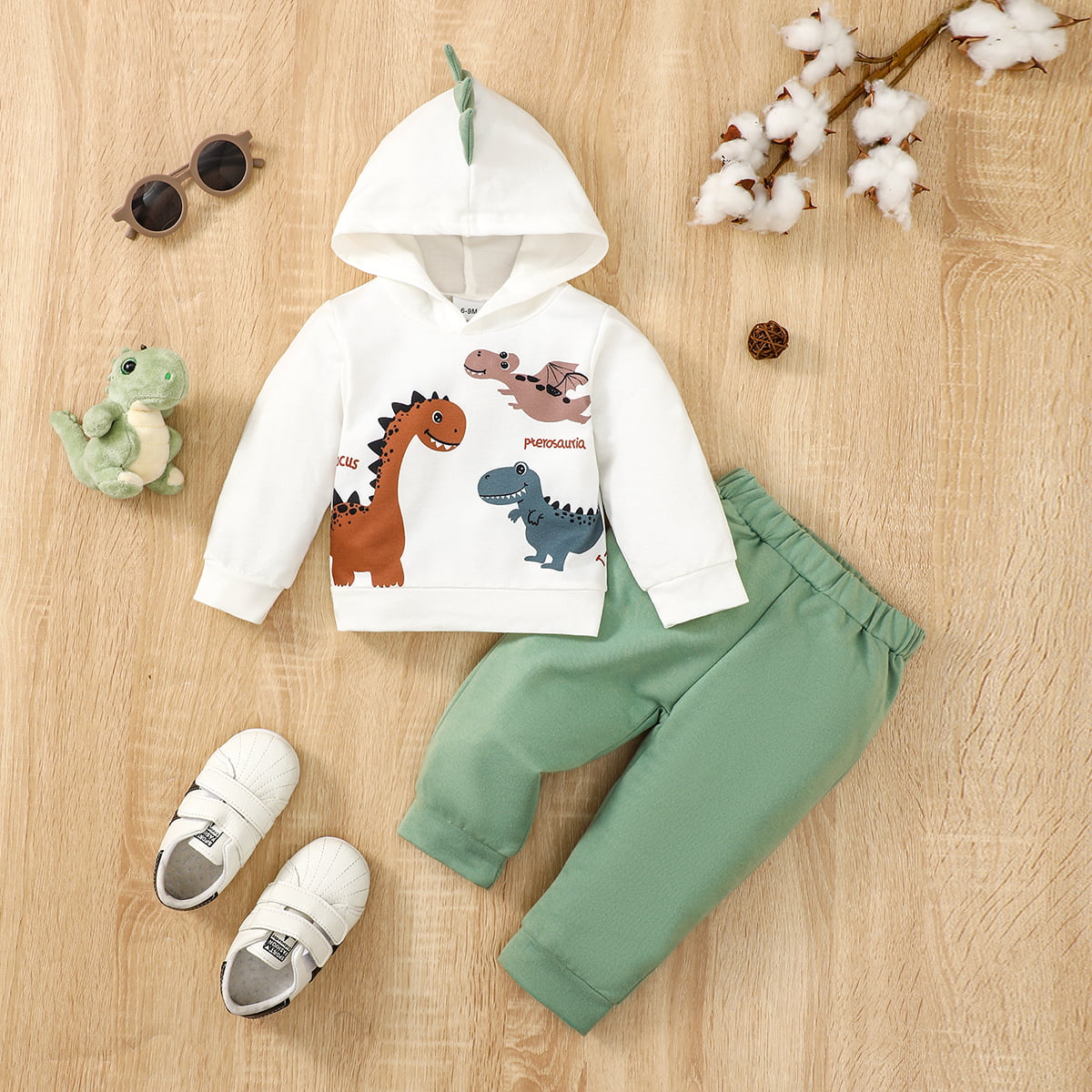 Dinosaur Graphic Hoodie and Pants set - 2 PCS - T - 3 COLORS -