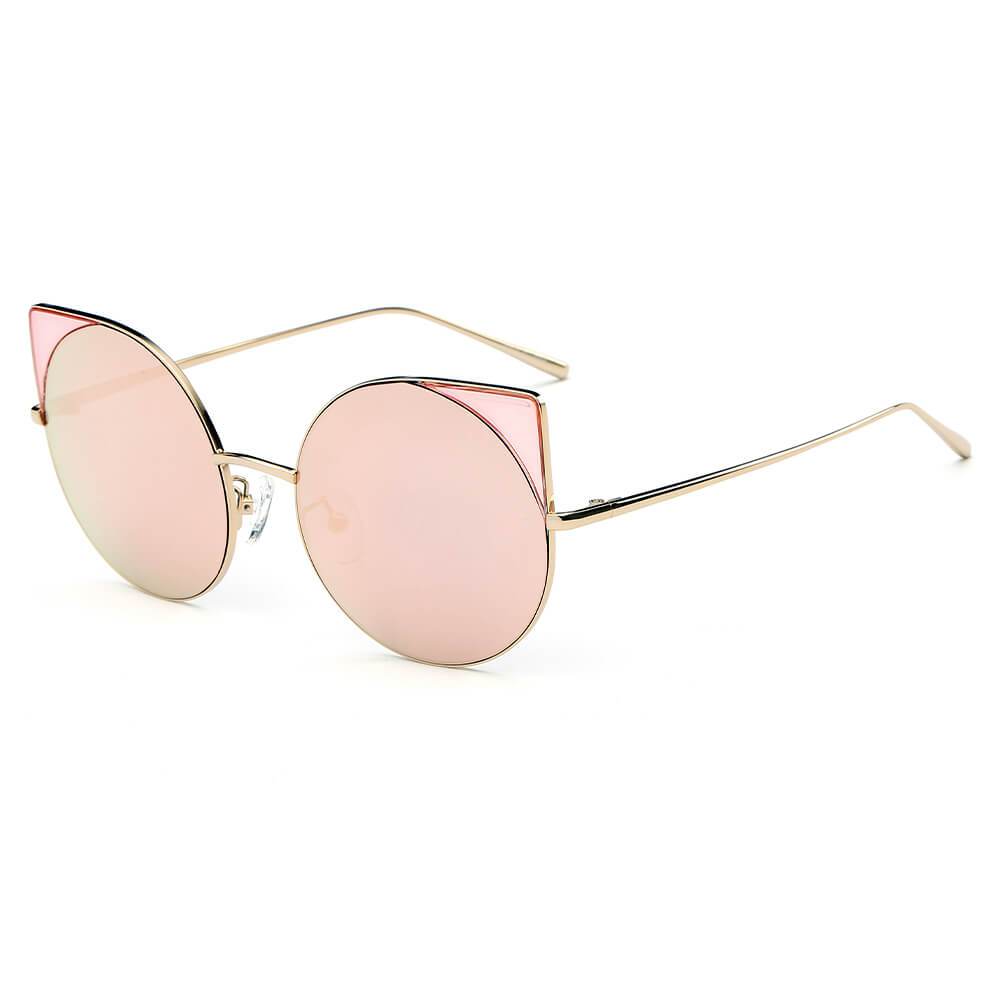 Dublin | CA03 - Women Mirrored Lens Round Cat Eye Sunglasses - 6 COLORS -