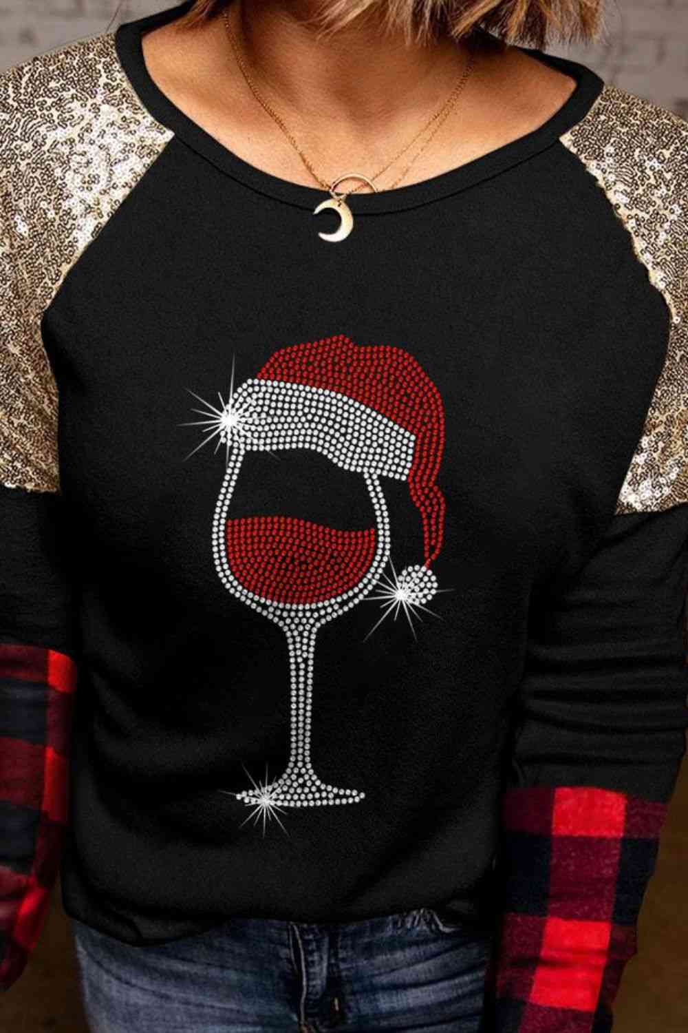 Graphic Sequin Long Sleeve T-Shirt - T - 1 COLOR -