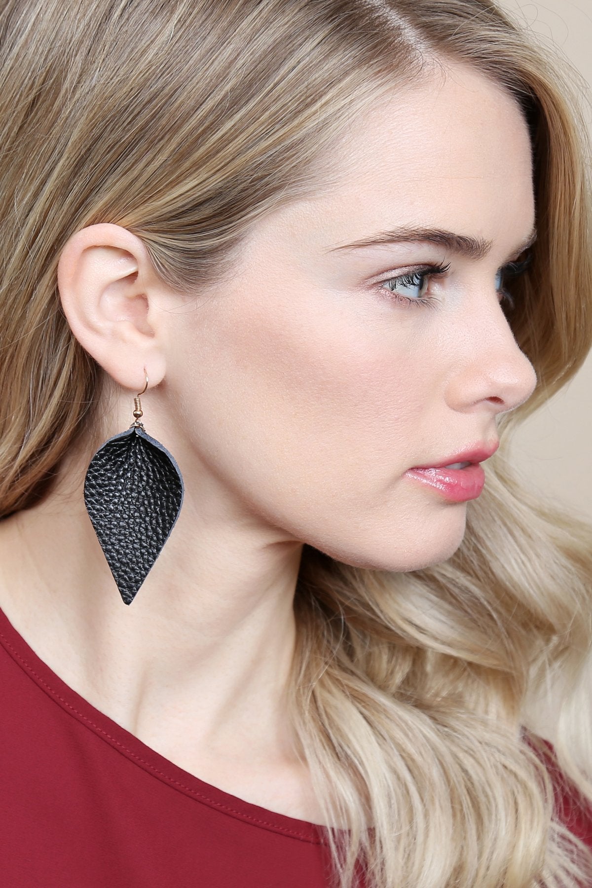 Teardrop Shape Pinched Leather Earrings - 18 COLORS -