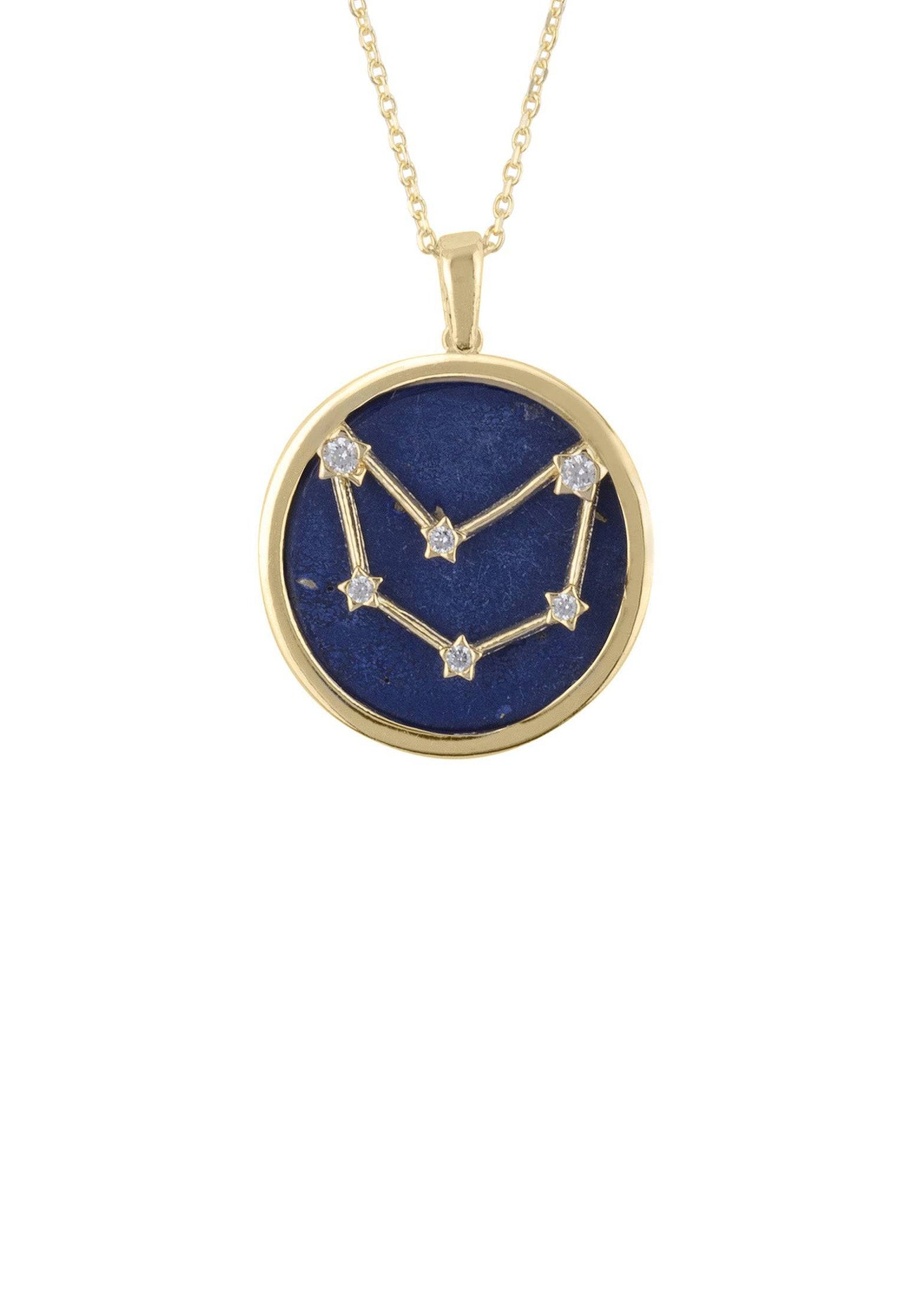 Zodiac Lapis Lazuli Gemstone Star Constellation Pendant Necklace Gold Capricorn -