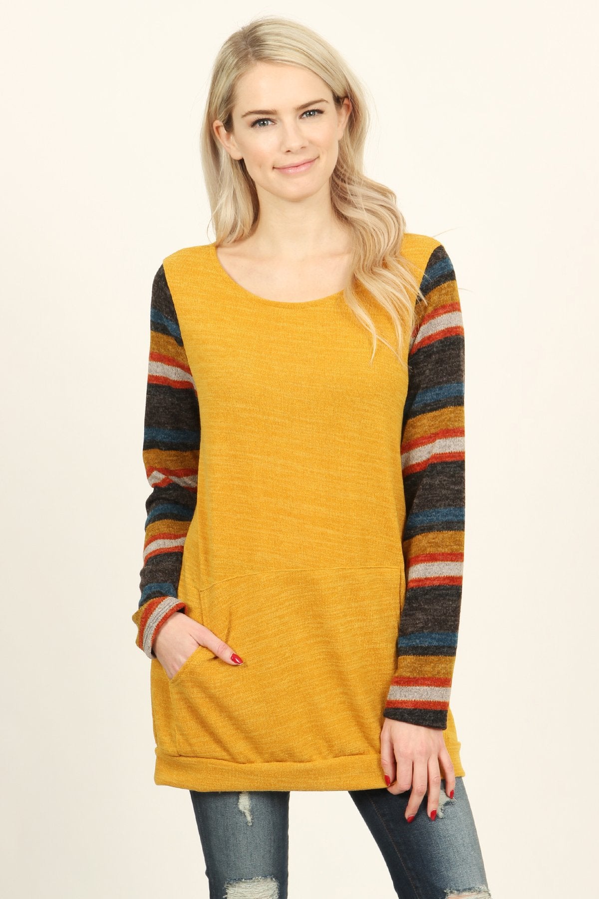 Riah Fashion - Multi Colored Sleeve Pocket Tunic - 3 COLORS -