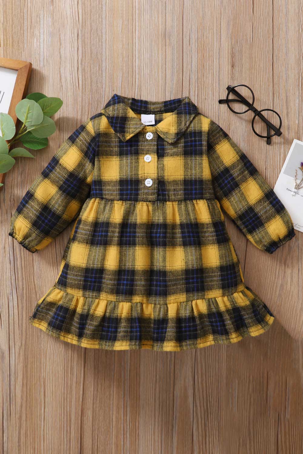 Girls Plaid Ruffled Shirt Dress - T - 4 SIZES TO 3 - 4 YR. OLD - 1 COLOR -