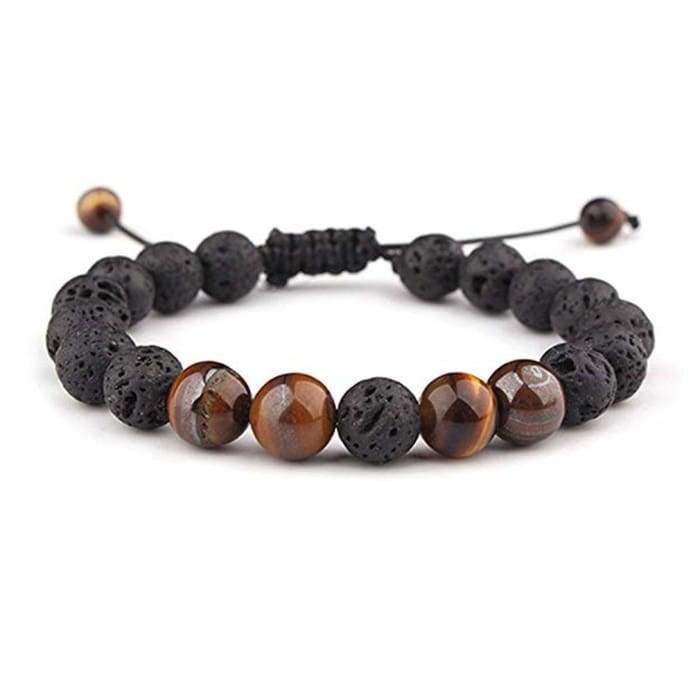 Adjustable Anxiety Diffusing Lava Stone Bracelet W/Brown Stones -