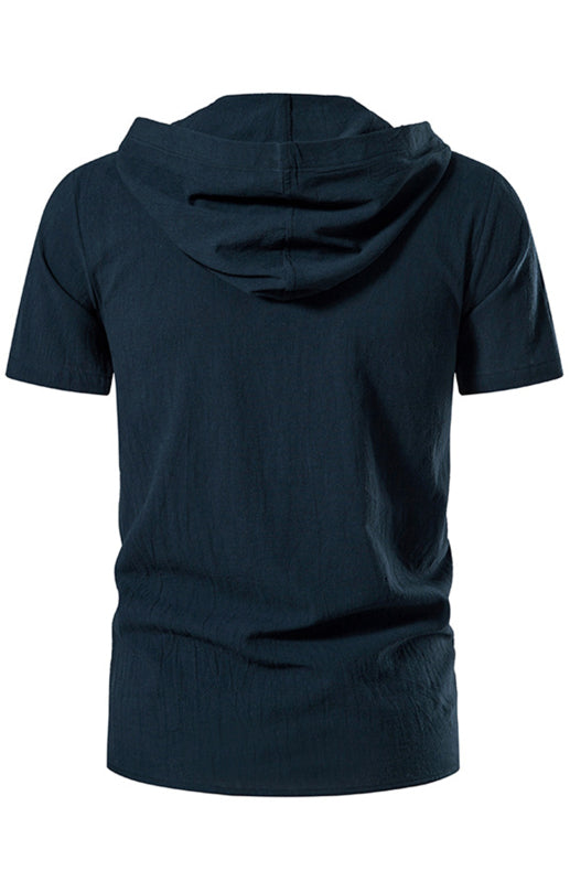 Men's Spring/Summer Fashion Solid Color Hooded Short Sleeve T-Shirt Top - K - 2 COLORS -