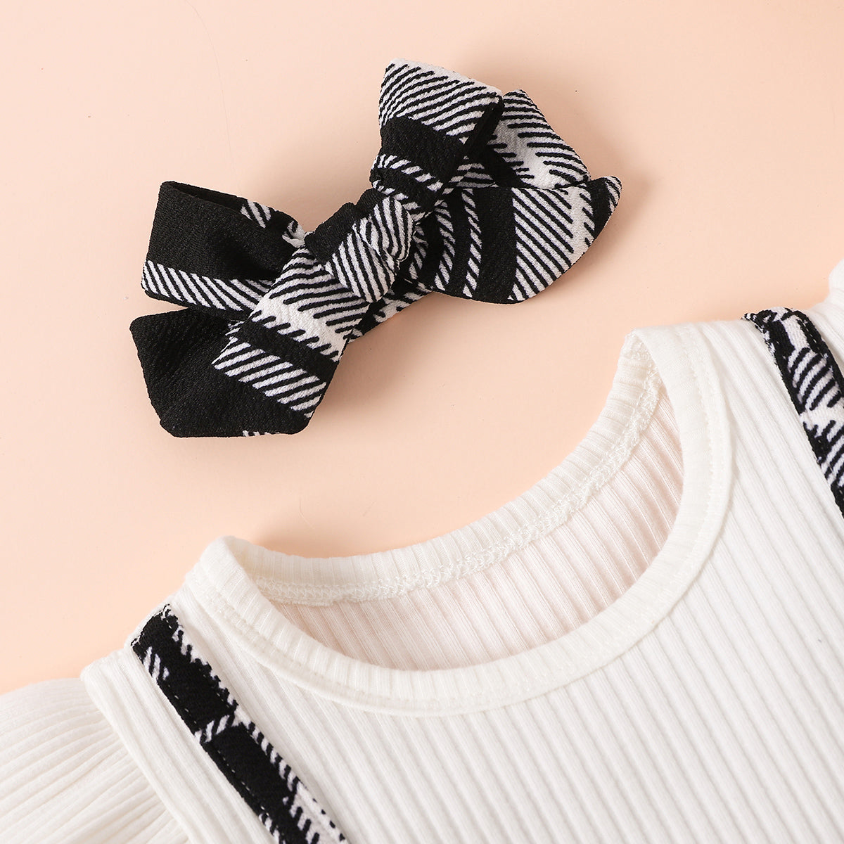 Plaid Print Bow Detail Dress with Headband - 2 PCS - T - 3 COLORS -