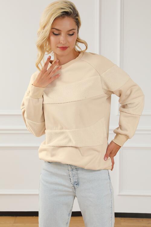 Striped Round Neck Long Sleeve Sweatshirt - K - 1 COLOR -