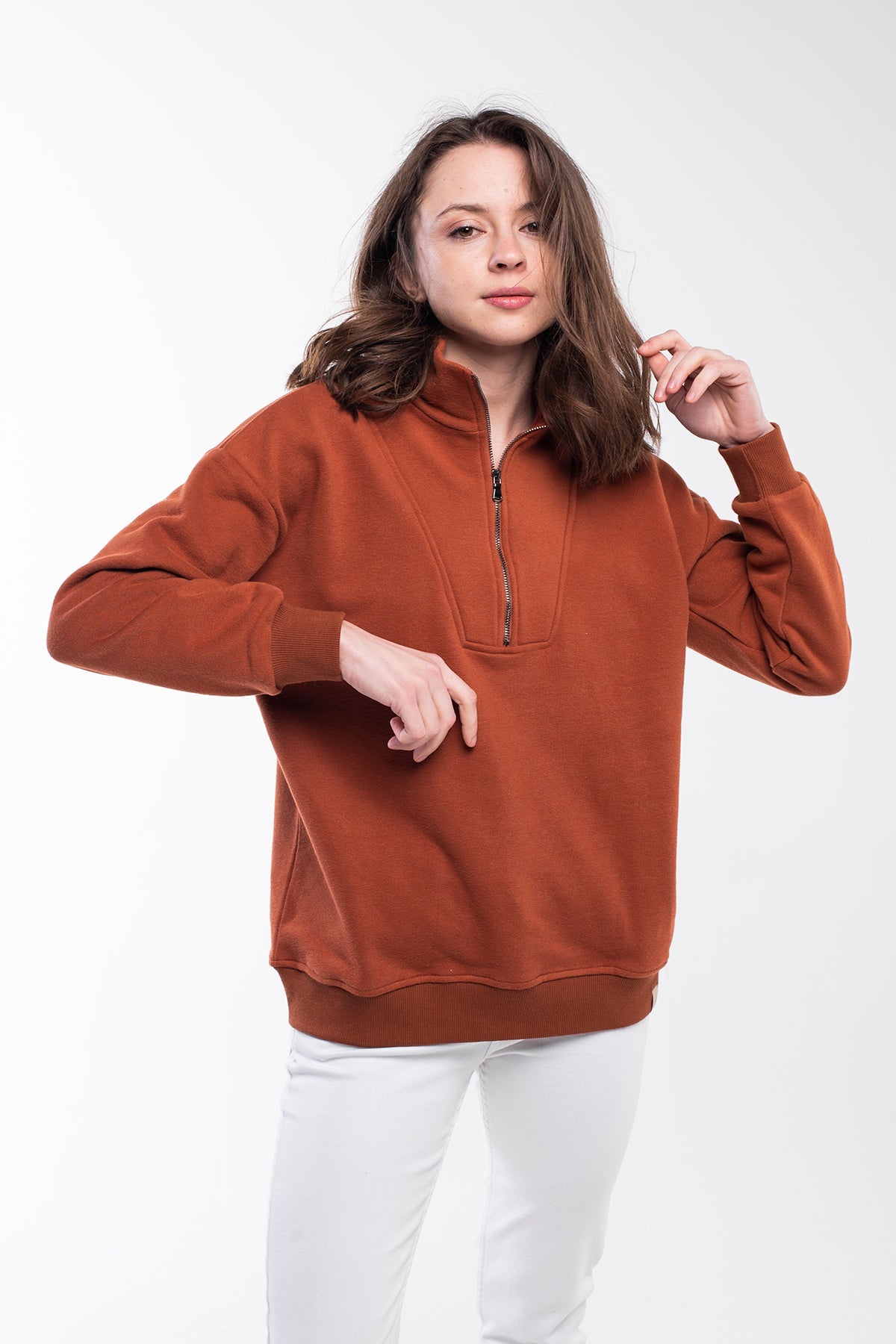 Zipped Neck Sweatshirt - 5 COLORS -