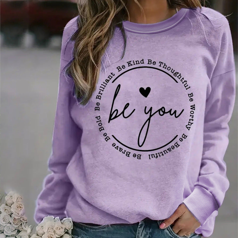 New "be You" printed round neck long sleeve sweatshirt - K - 5 COLORS -