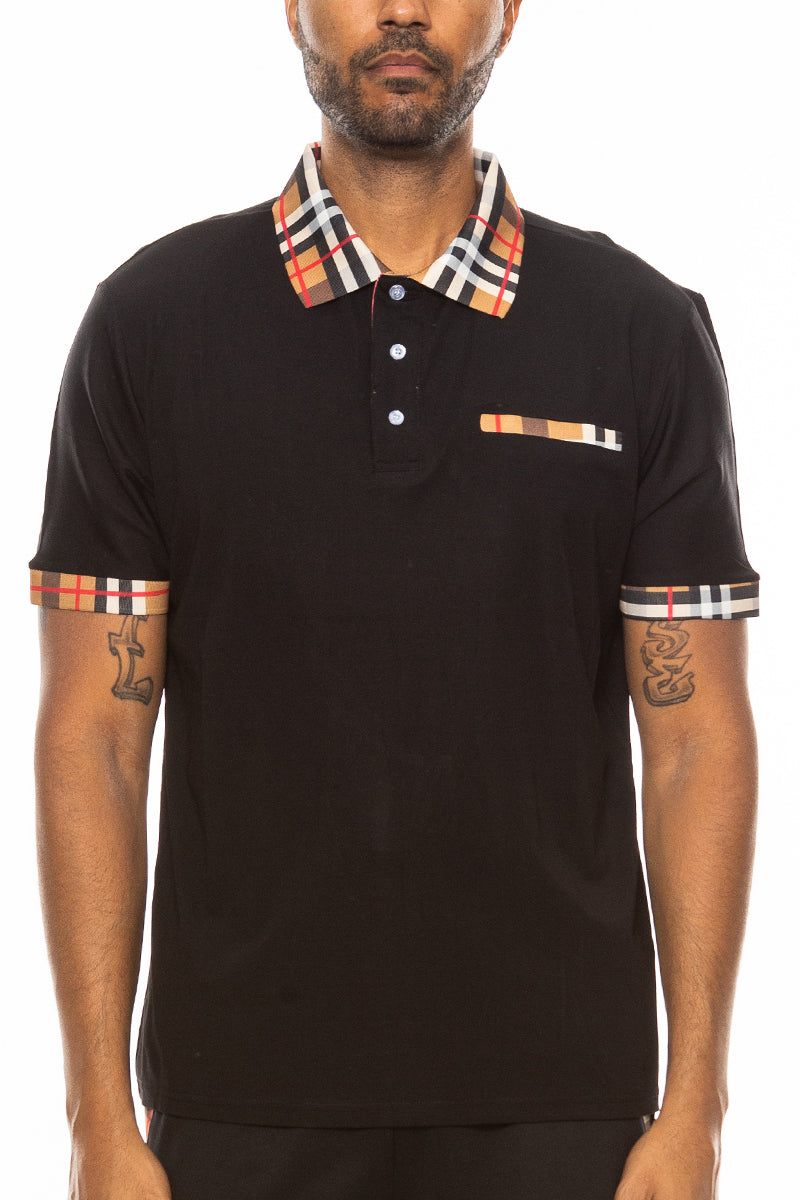 Checkered Plaid Detail Polo - 4 COLORS -