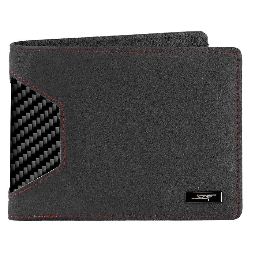 Simply Carbon Fiber - Alcantara & Real Carbon Fiber Bi-Fold Wallet (Red Stitching) -