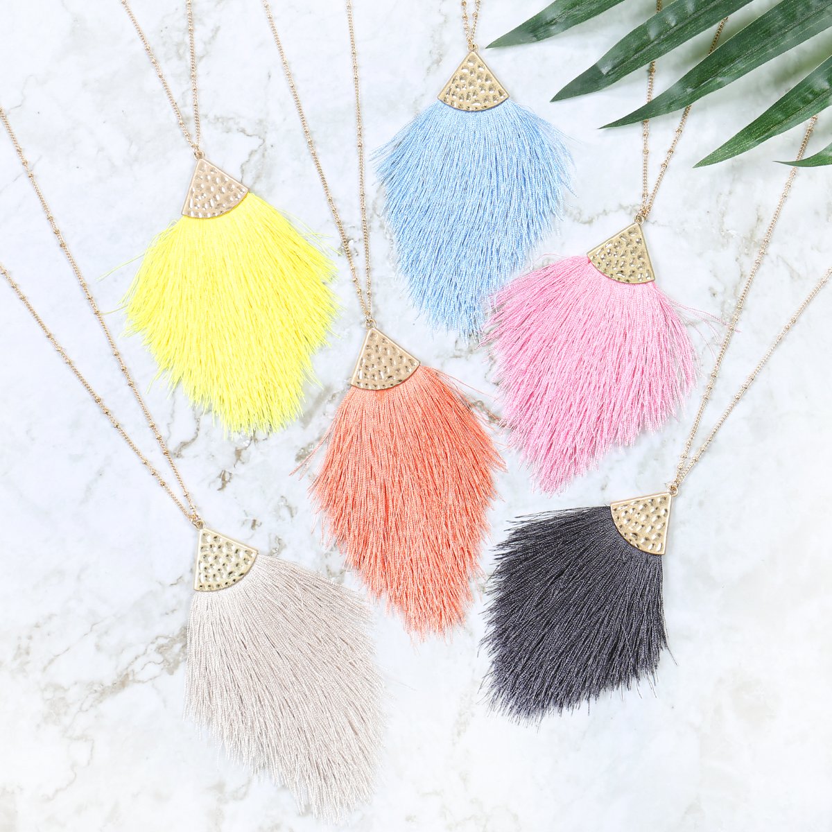 Riah Fashion - Tassel Pendant Dainty Necklace - 34 COLORS -