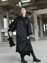 Thumbnail for Marigold Shadows - Satoko V-Collar Quilted Coat - 1 LARGE SIZE FIT - 1 COLOR -