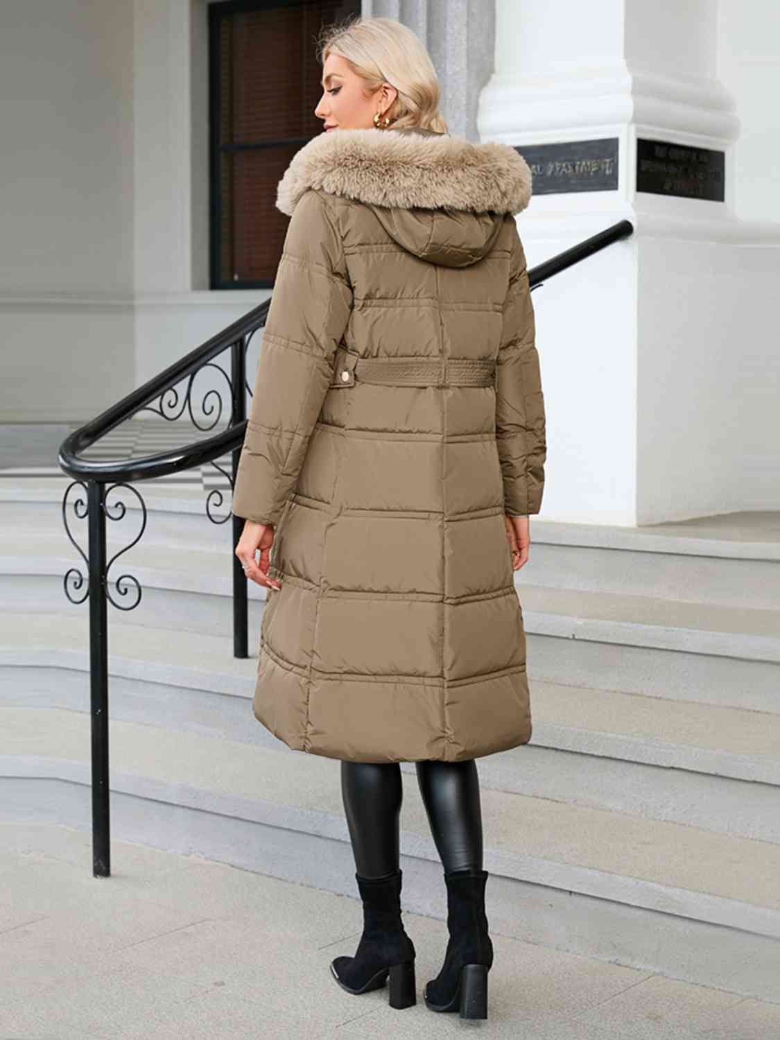 Longline Hooded Winter Coat with Pockets - T - 3 COLORS -