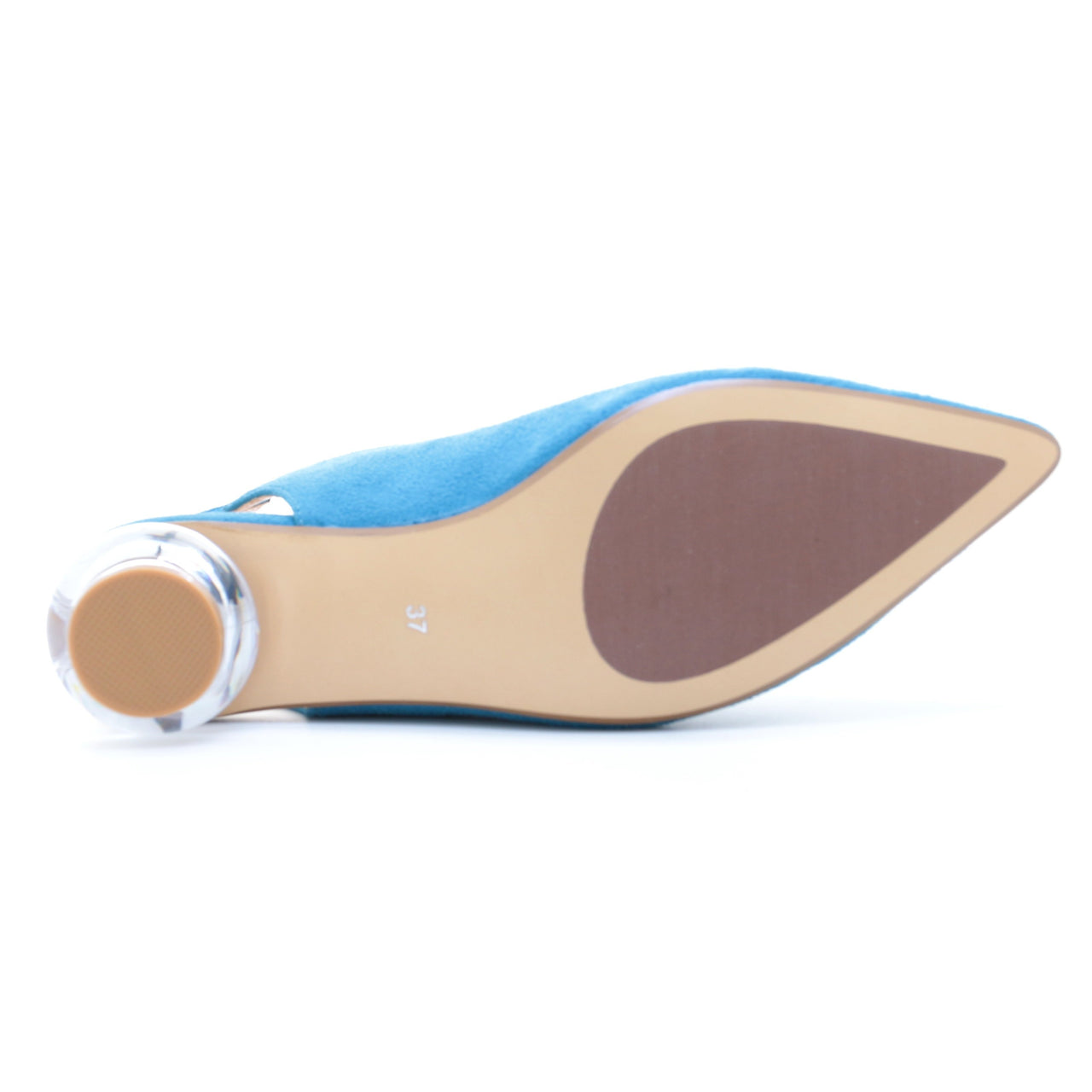 Clear Heel Suede Pointed Toe Pumps (Blue)