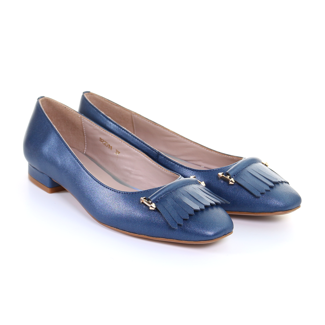 Tassel Leather Square Toe Ballerina (Blue)