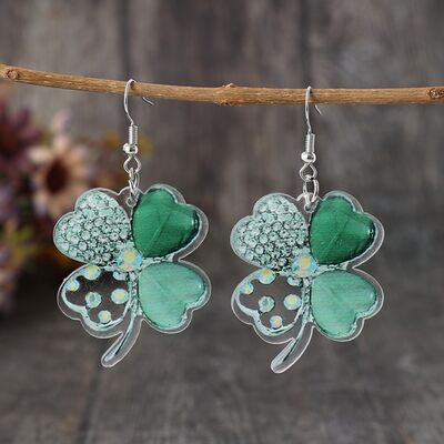 Lucky Clover Acrylic Dangle Earrings - T - 1 COLOR -