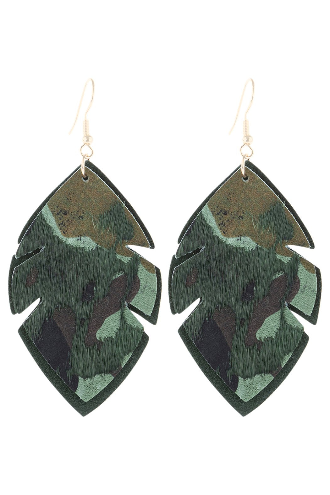 Leaf Shape Camouflage Leather Drop Earrings -