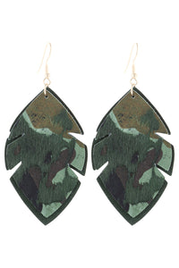 Thumbnail for Leaf Shape Camouflage Leather Drop Earrings -