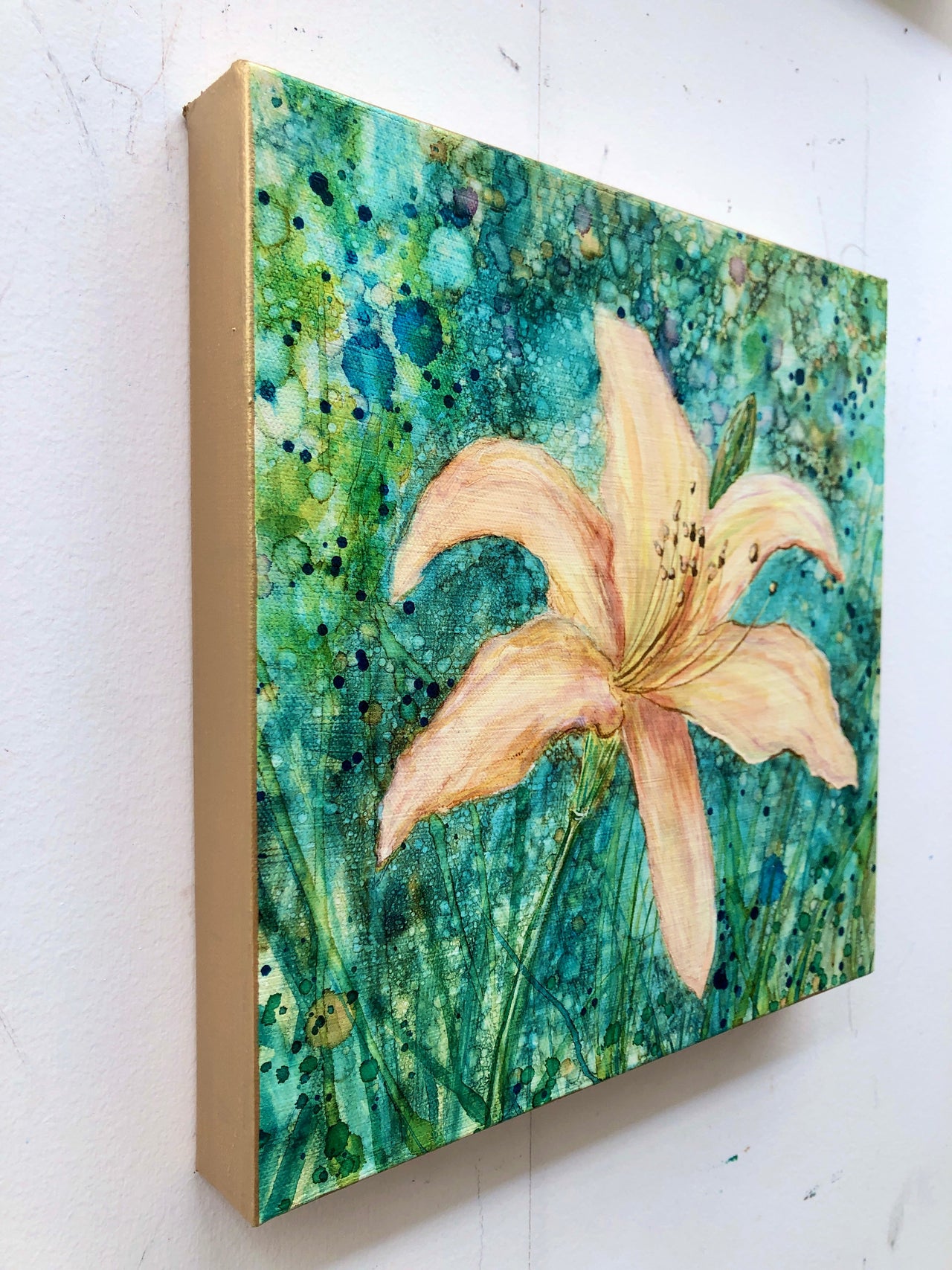 Original Daylily Mixed Media Painting 12" X 12" Canvas - 1 SIZE -