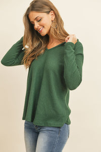 Thumbnail for Riah Fashion - V-Neck Long Sleeved Waffle Top - 7 COLORS -