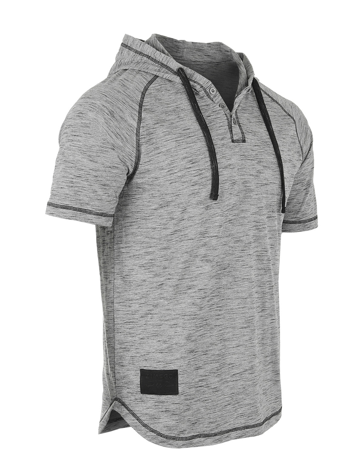 Men's Short Sleeve Raglan Henley Hoodie Round Bottom Semi Longline T-Shirt - 1 COLOR -