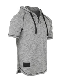 Thumbnail for Men's Short Sleeve Raglan Henley Hoodie Round Bottom Semi Longline T-Shirt - 1 COLOR -