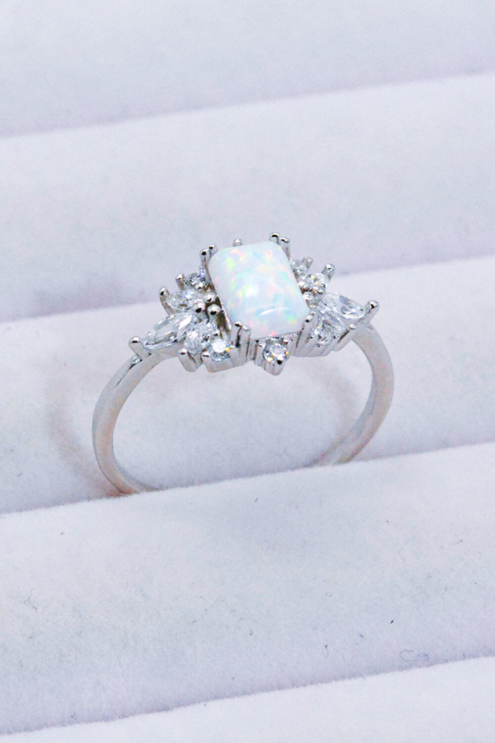 925 Sterling Silver Zircon and Opal Ring - T - SIZES 5 THRU 10 - 1 COLOR -