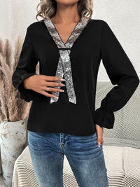 Thumbnail for Sequin Flounce Sleeve Blouse - T - 1 COLOR -