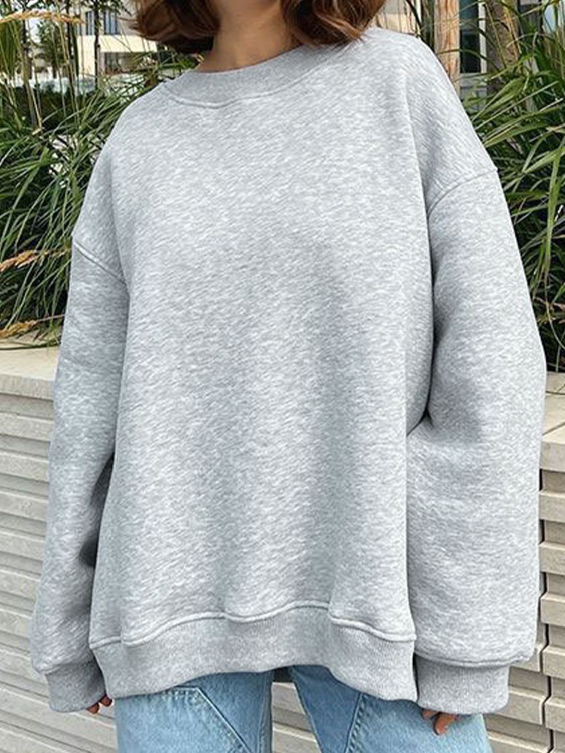 Oversize Round Neck Dropped Shoulder Sweatshirt - T - 10 COLORS -