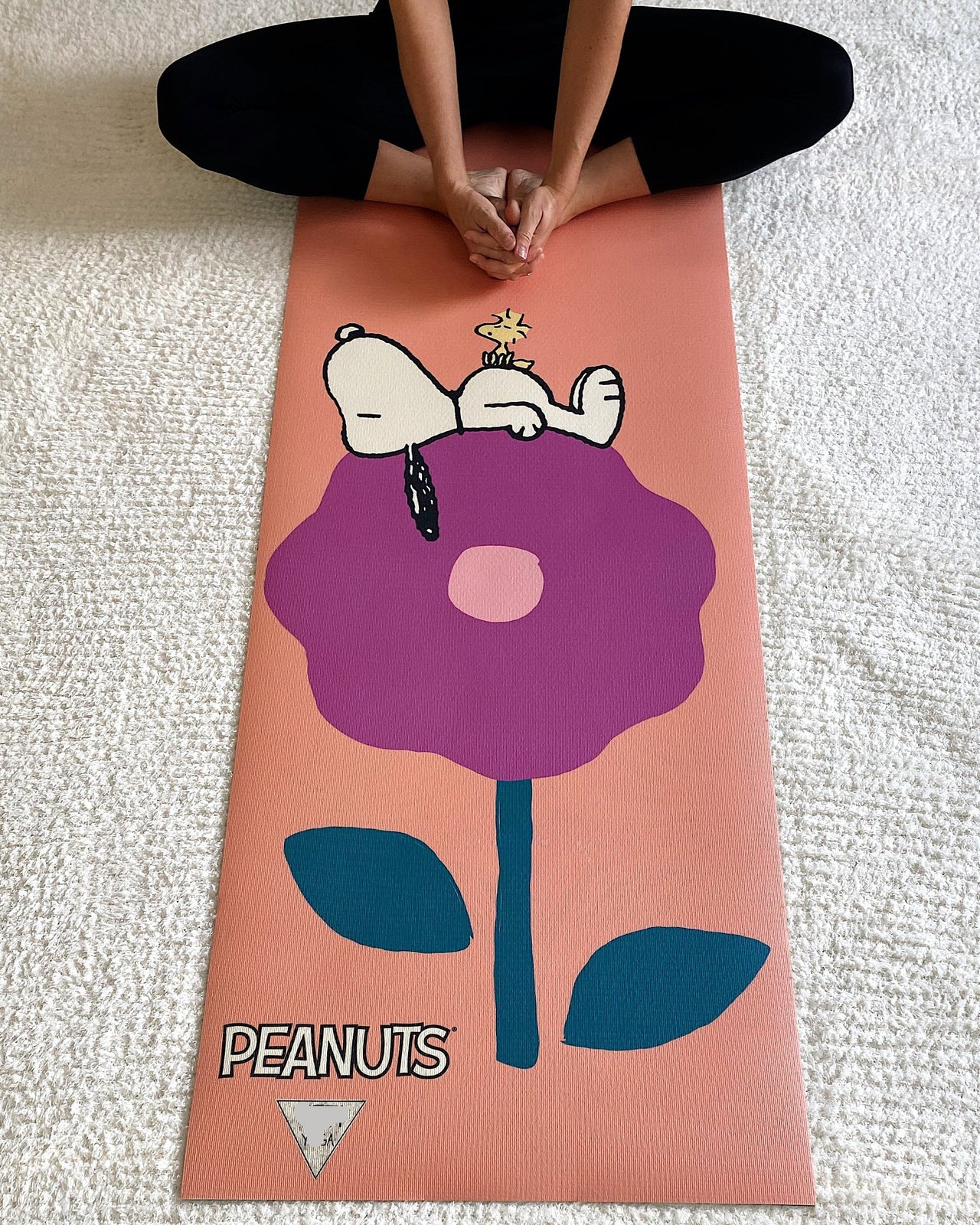 Ascend Yoga Mat Peanuts Snoopy and Woodstock Tan Flower Yoga Mat -