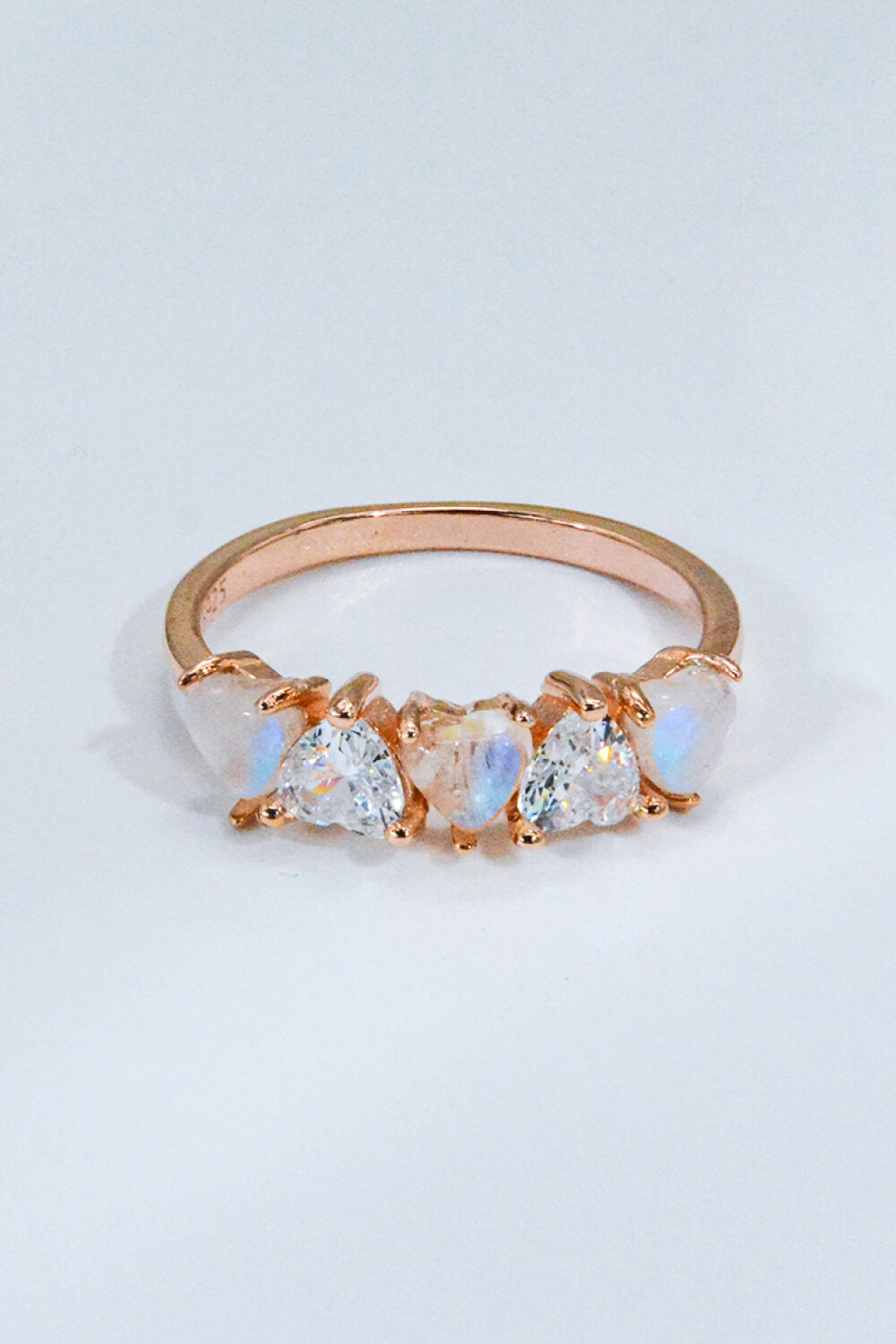 Moonstone and Zircon Heart Ring - T - SIZES 6 THRU 9 - 1 FINISH -