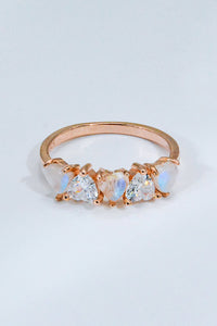 Thumbnail for Moonstone and Zircon Heart Ring - T - SIZES 6 THRU 9 - 1 FINISH -