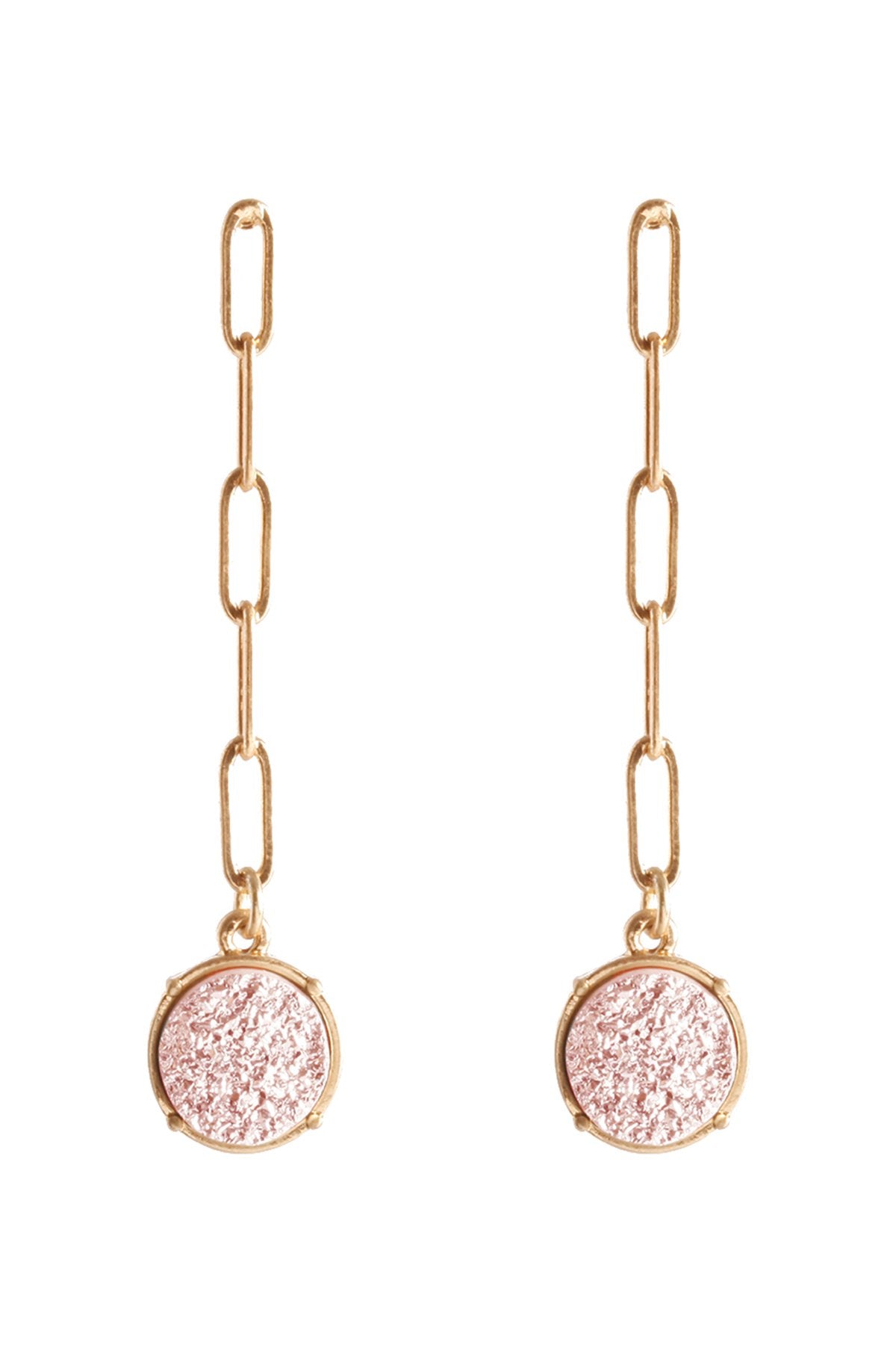 Riah Fashion -  - Druzy Metal Link Post Round Earrings - 4 COLORS -