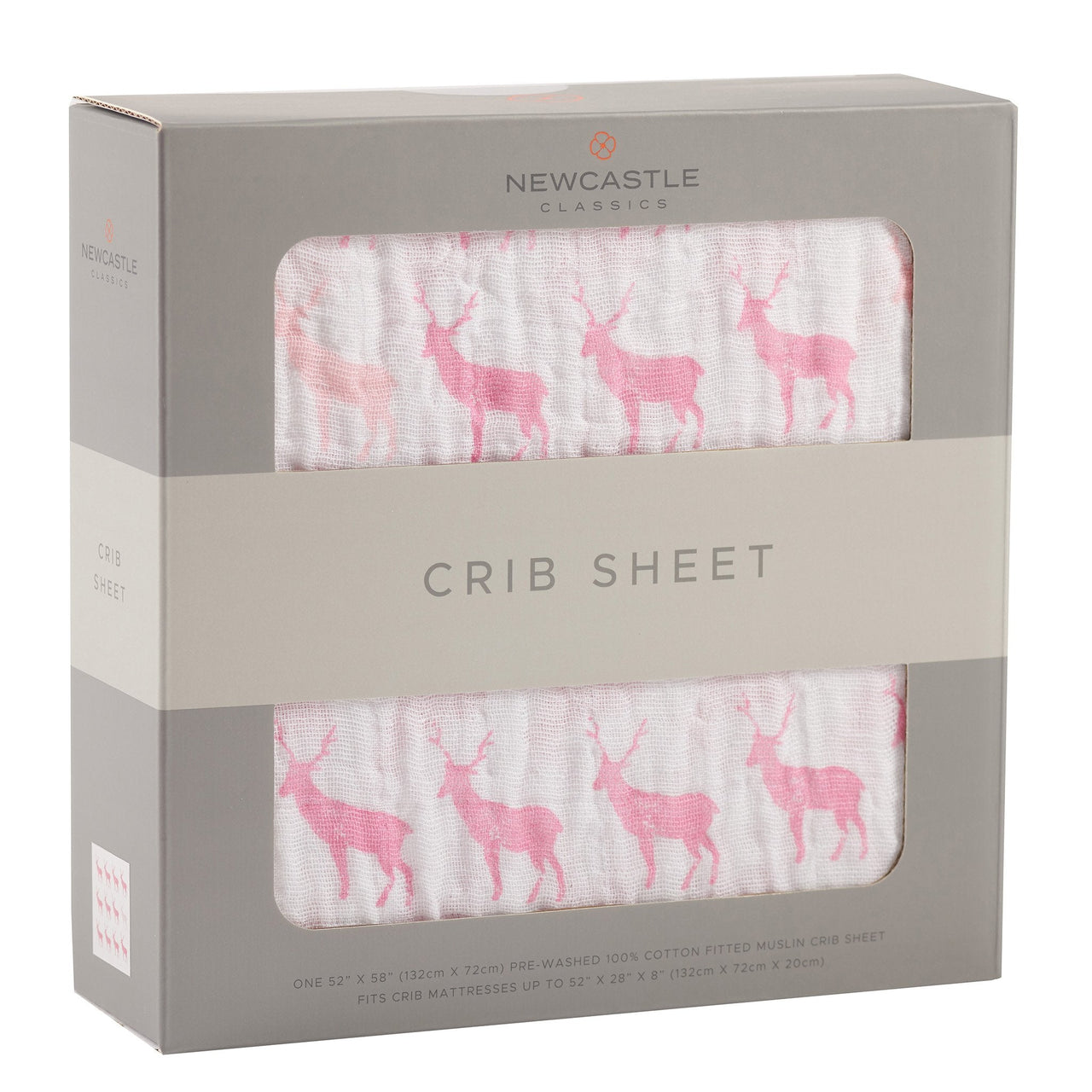 Newcastle - Pink Deer Cotton Muslin Crib Sheet -