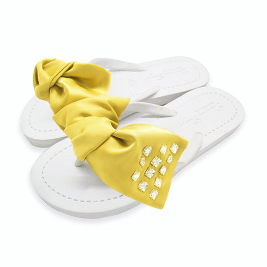 SAND BY SAYA N.Y. - Kent-Silk Satin Yellow Bow - Flat Flip Flops Sandals - 5 COLORS -