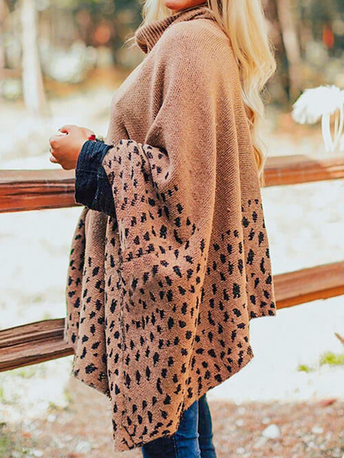 Leopard Turtleneck Poncho - T - 2 COLORS -