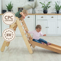 Thumbnail for 2in1 Montessori Climbing Set: Triangle Ladder + Slide Board/Ramp – Beige