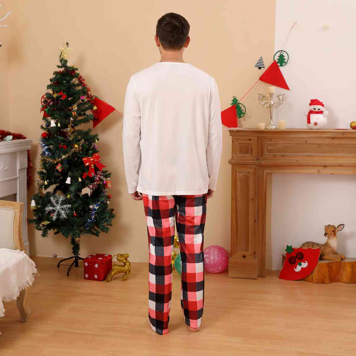 MEN Reindeer Top and Plaid Pants Set - T -