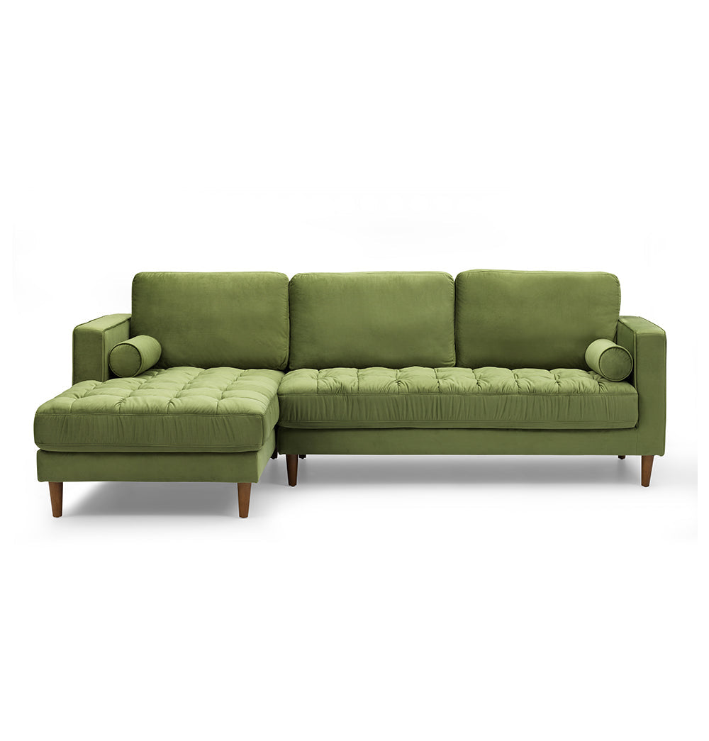 GFURN - Bente Tufted Velvet Sectional Sofa - Green - LEFT OR RIGHT -