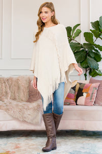 Thumbnail for Riah Fashion - Beige Asymmetric Fringe Poncho - 1 COLOR -