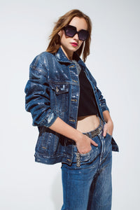 Thumbnail for Q2 - Oversized Denim Jacket With Silver Metallic Finished - 1 COLOR -